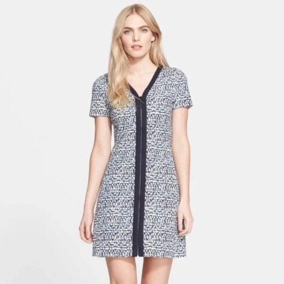 Tory Burch Geometric Print Zip Front Ponte Dress - Picture 1 of 14